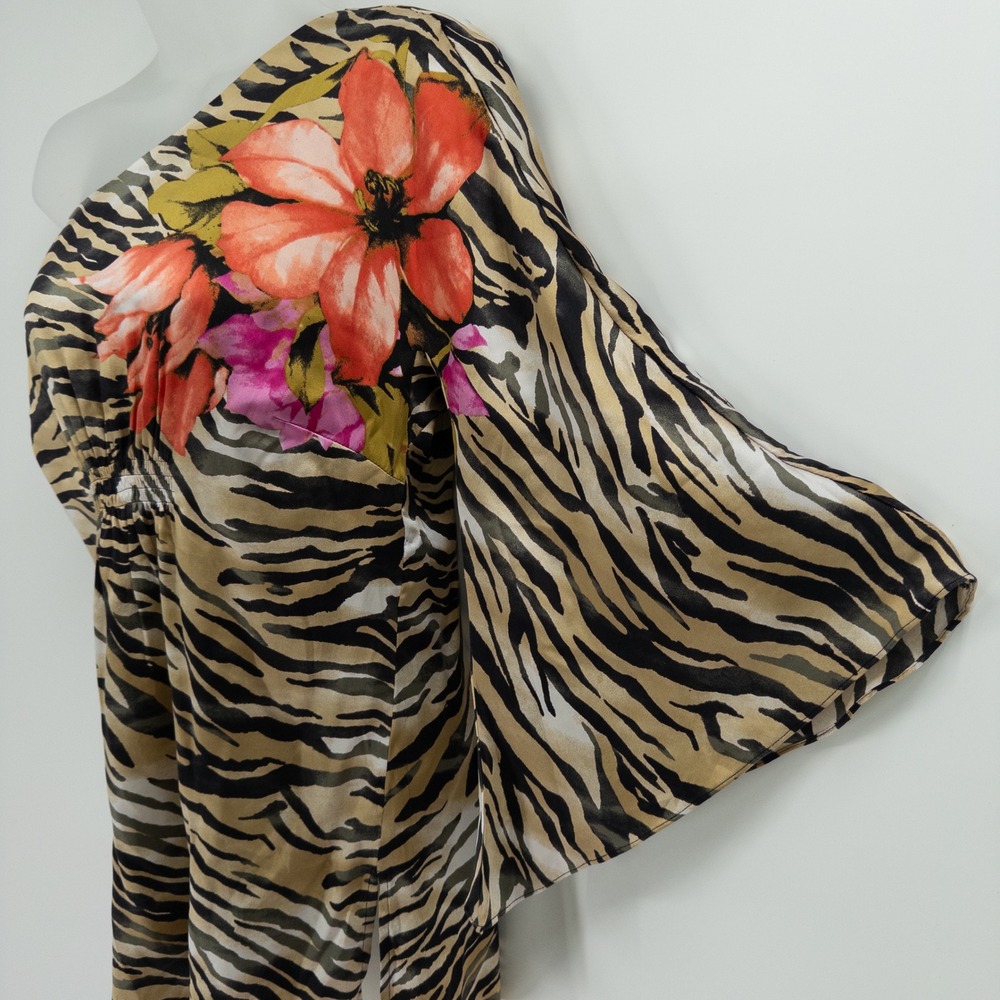 Vintage Y2K Cache One Shoulder Top Women M Silk Animal Print Mob 2000s Party - Picture 5 of 14
